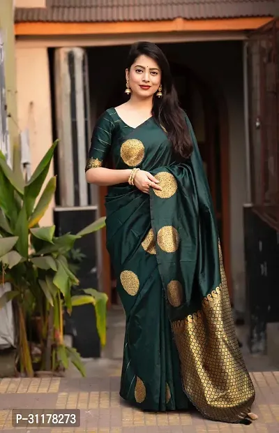 Stylish Art Silk Green Woven Design Saree with Blouse piece For Women