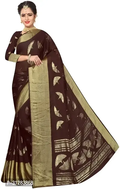 Stylish Chiffon Brown Printed Saree with Blouse Piece For Women-thumb0