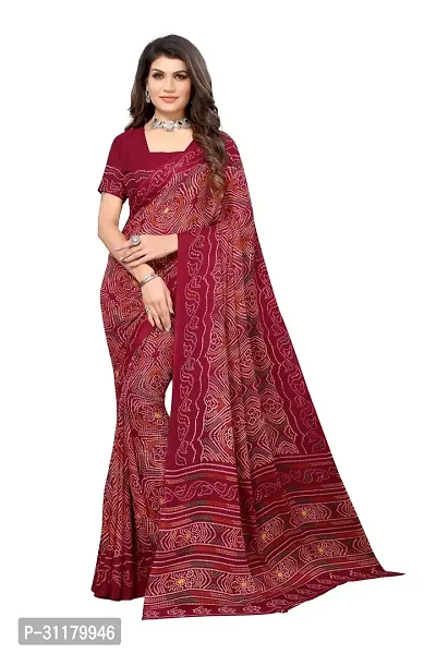 Elegant Maroon Georgette Saree with Blouse piece For Women-thumb0