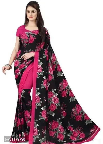 Elegant Pink Georgette Saree with Blouse piece For Women-thumb0