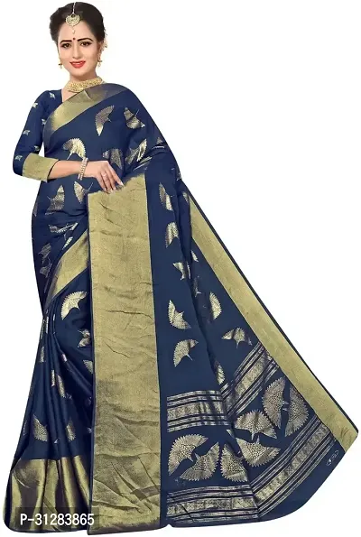 Stylish Chiffon Navy Blue Printed Saree with Blouse Piece For Women-thumb0