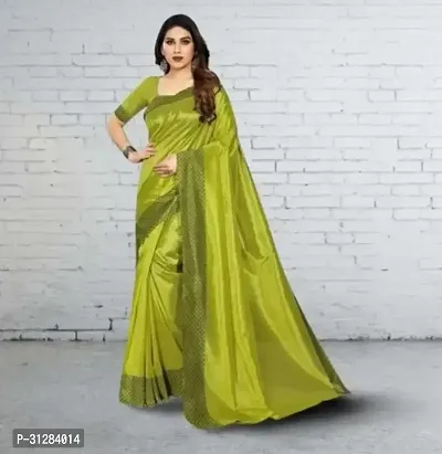 Stylish Art Silk Green Solid Saree with Blouse Piece For Women-thumb0