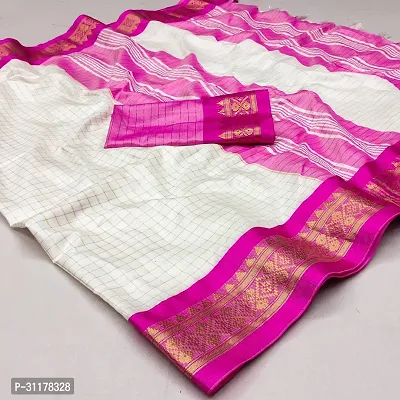 Stylish Cotton Silk Pink Jacquard Saree with Blouse piece For Women-thumb0