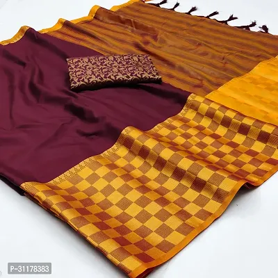 Stylish Cotton Silk Maroon Jacquard Saree with Blouse piece For Women-thumb0