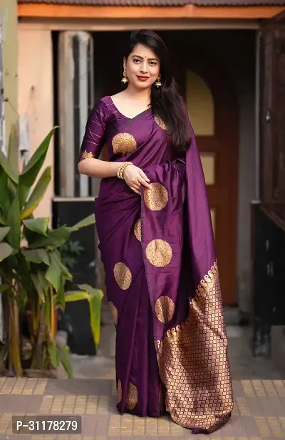 Stylish Art Silk Purple Jacquard Saree with Blouse piece For Women-thumb0