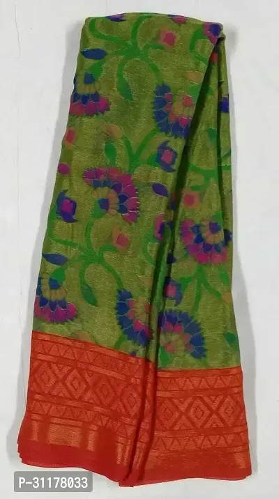 Stylish Brasso Green Printed Saree with Blouse piece For Women-thumb0