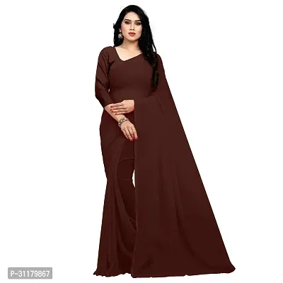 Elegant Brown Pure Georgette Saree with Blouse piece For Women-thumb0