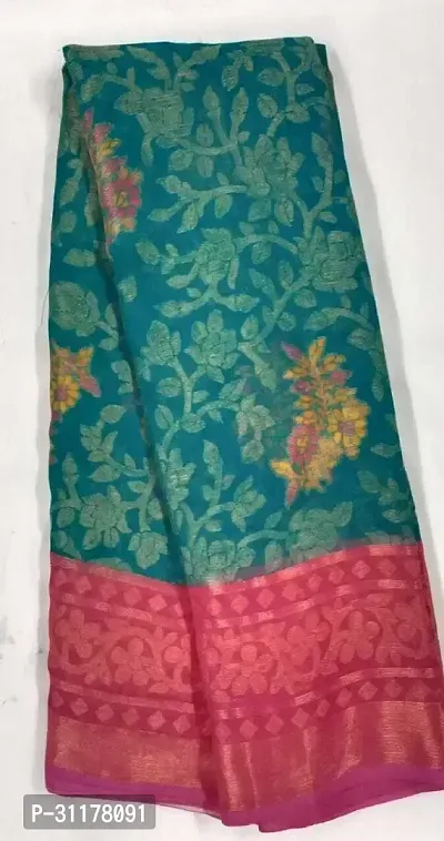 Stylish Chiffon Green Printed Saree with Blouse piece For Women-thumb0