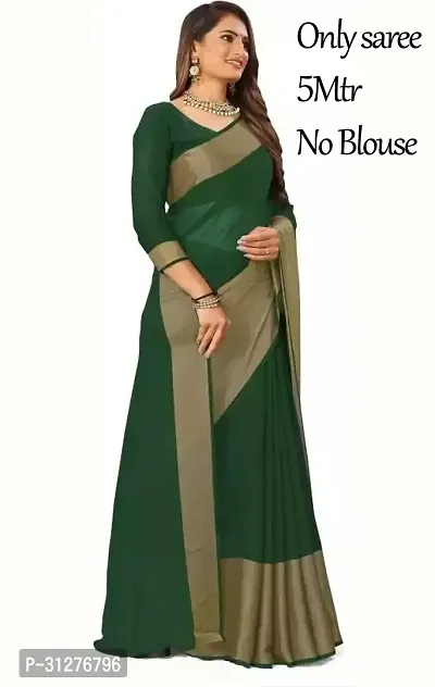 Stylish Chiffon Green Solid Saree without Blouse Piece For Women-thumb0