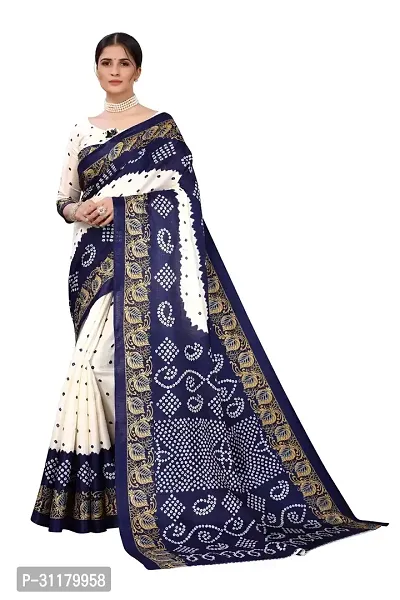 Elegant Navy Blue Cotton Saree with Blouse piece For Women-thumb0