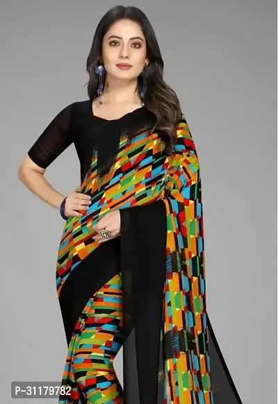 Elegant Multicoloured Georgette Saree with Blouse piece For Women-thumb0