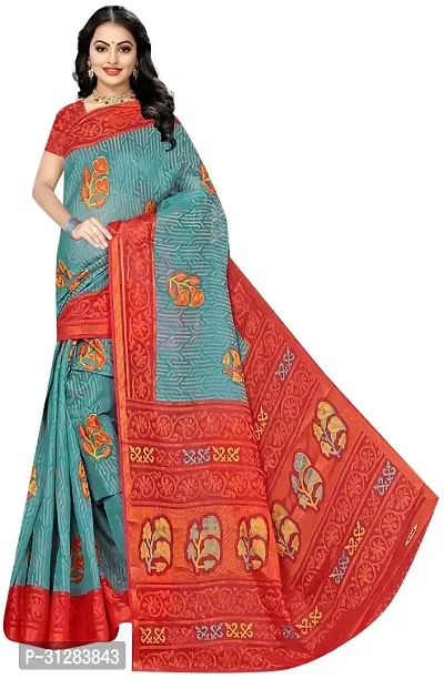 Stylish Cotton Silk Multicoloured Printed Saree with Blouse Piece For Women-thumb0