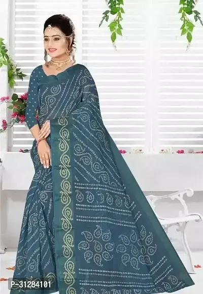 Stylish Cotton Grey Printed Saree with Blouse Piece For Women-thumb0