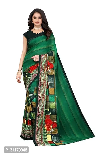 Elegant Green Georgette Saree with Blouse piece For Women-thumb0