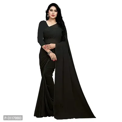 Elegant Black Georgette Saree with Blouse piece For Women-thumb0