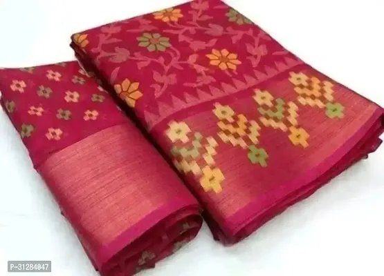 Stylish Cotton Pink Printed Saree with Blouse Piece For Women-thumb0