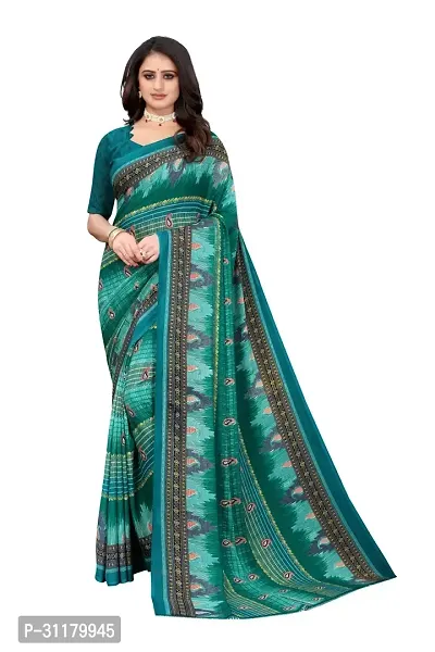 Elegant Green Georgette Saree with Blouse piece For Women-thumb0