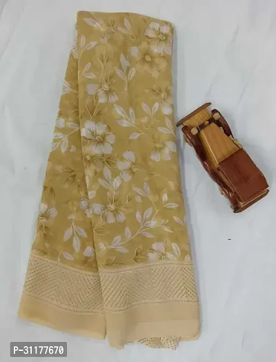 Stylish Georgette Yellow Printed Saree with Blouse piece For Women-thumb0