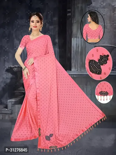 Stylish Lycra Pink Printed Saree with Blouse Piece For Women-thumb0