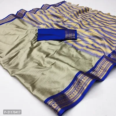 Stylish Cotton Silk Grey Jacquard Saree with Blouse piece For Women-thumb0