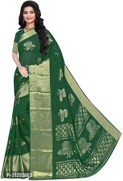 Stylish Chiffon Green Self Pattern Saree with Blouse Piece For Women-thumb0