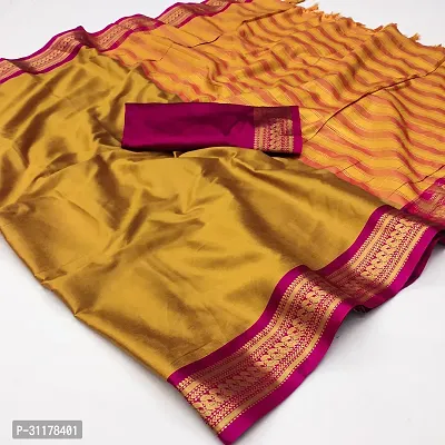 Stylish Cotton Silk Yellow Jacquard Saree with Blouse piece For Women-thumb0