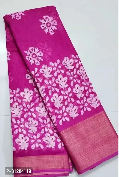 Stylish Cotton Pink Printed Saree with Blouse Piece For Women-thumb0