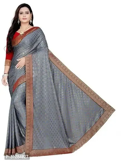 Stylish Lycra Grey Printed Saree with Blouse Piece For Women-thumb0