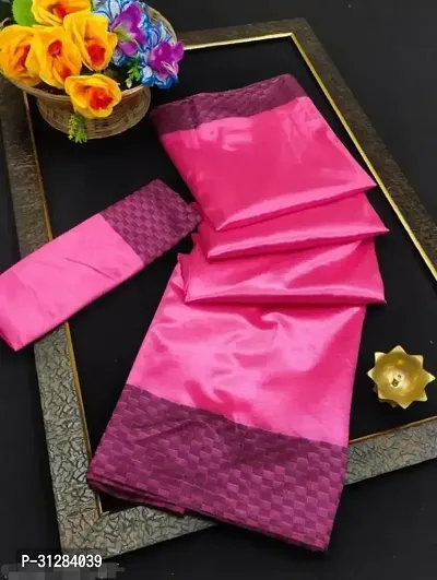 Stylish Cotton Silk Pink Solid Saree with Blouse Piece For Women-thumb0