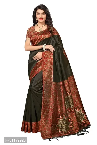 Elegant Black Art Silk Saree with Blouse piece For Women-thumb0