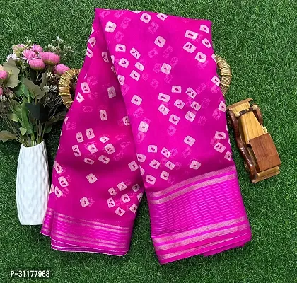 Stylish Cotton Blend Pink Printed Saree with Blouse piece For Women-thumb0