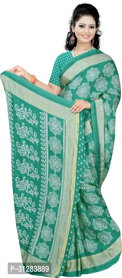 Stylish Crepe Green Printed Saree with Blouse Piece For Women-thumb0