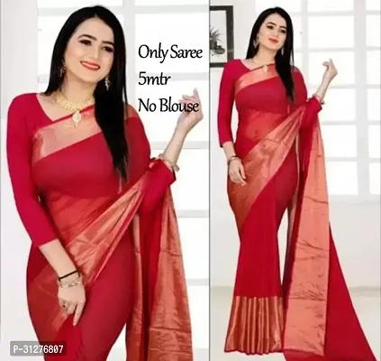 Stylish Chiffon Red Solid Saree without Blouse Piece For Women-thumb0