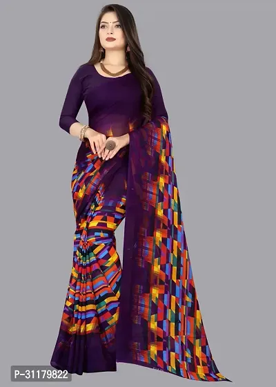 Elegant Purple Georgette Saree with Blouse piece For Women-thumb0