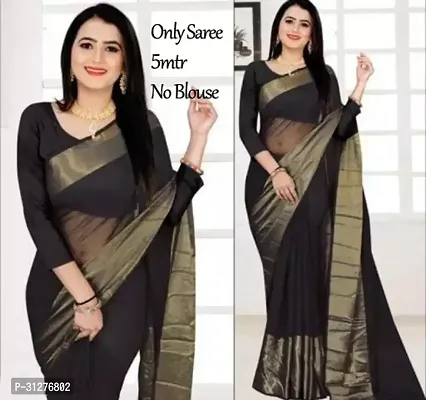 Stylish Chiffon Black Solid Saree without Blouse Piece For Women-thumb0