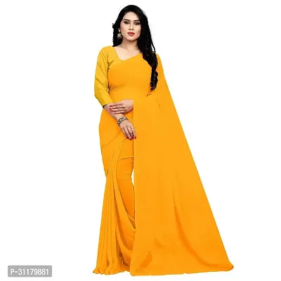 Elegant Yellow Georgette Saree with Blouse piece For Women-thumb0