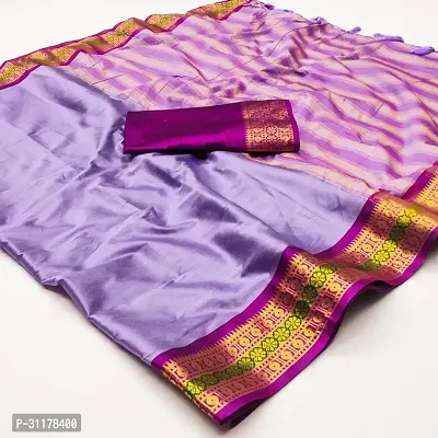 Stylish Cotton Silk Purple Jacquard Saree with Blouse piece For Women-thumb0