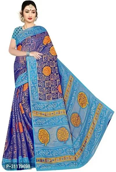 Elegant Multicoloured Cotton Silk Saree with Blouse piece For Women-thumb0