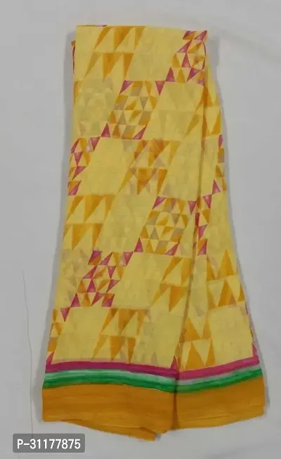 Stylish Crepe Yellow Printed Saree with Blouse piece For Women-thumb0