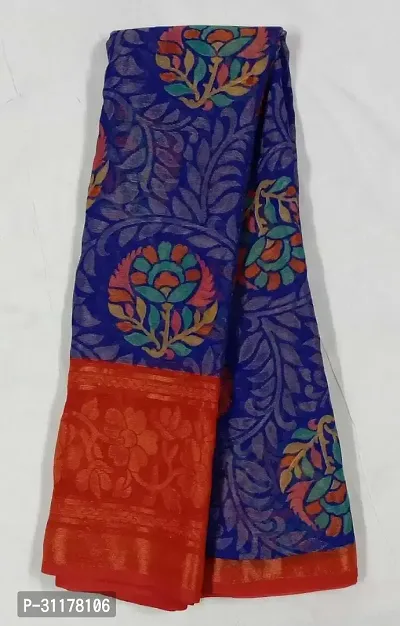 Stylish Brasso Blue Printed Saree with Blouse piece For Women-thumb0