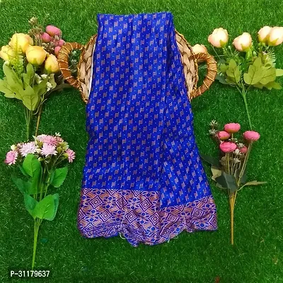 Elegant Blue Crepe Saree with Blouse piece For Women-thumb0