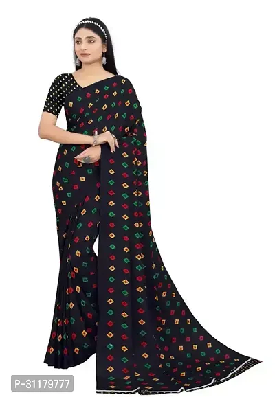 Elegant Black Georgette Saree with Blouse piece For Women-thumb0