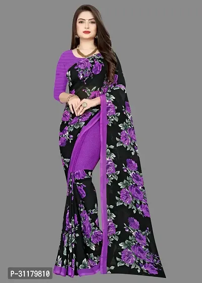 Elegant Purple Georgette Saree with Blouse piece For Women-thumb0