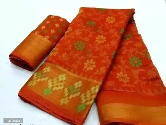 Stylish Cotton Red Printed Saree with Blouse Piece For Women-thumb0