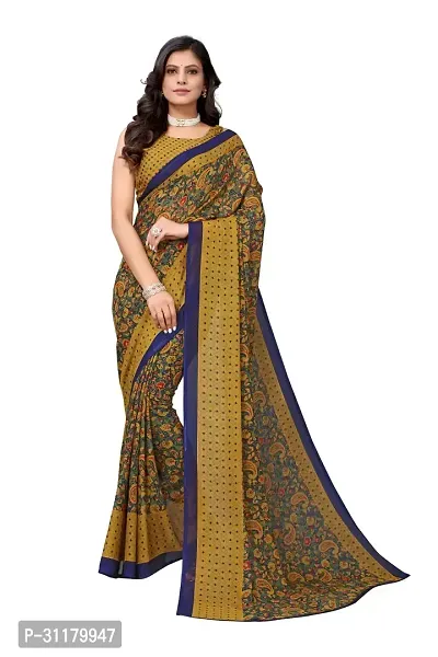 Elegant Beige Georgette Saree with Blouse piece For Women-thumb0