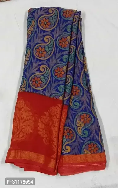 Stylish Brasso Blue Printed Saree with Blouse piece For Women