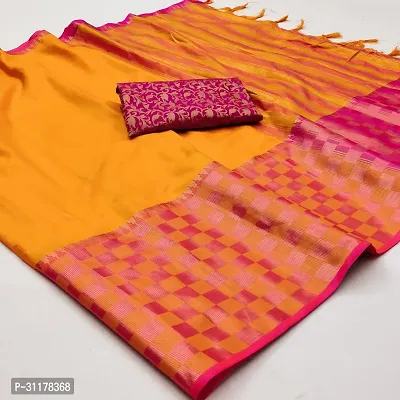 Stylish Cotton Silk Yellow Jacquard Saree with Blouse piece For Women-thumb0