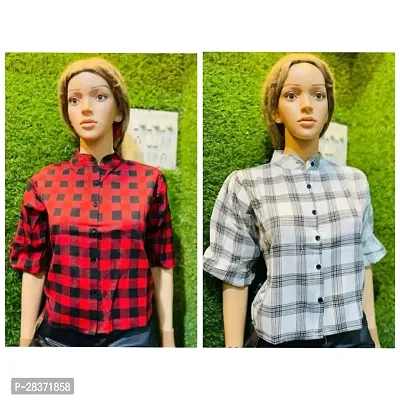 Fancy Cotton Blend Checked Shirt For Women Pack Of 2-thumb0
