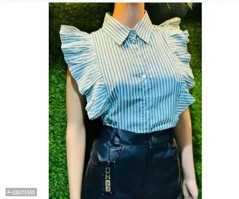 Fancy Cotton Blend Striped Shirt For Women