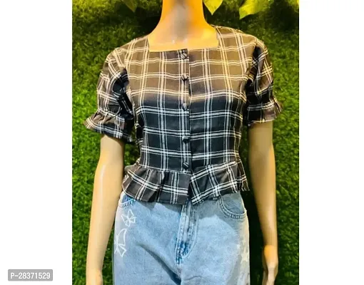 Fancy Cotton Blend Checked Top For Women